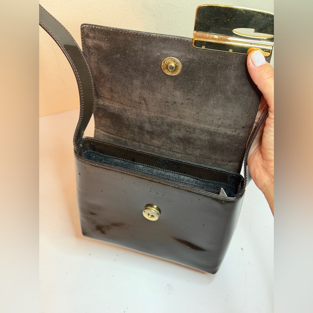 Vintage Gucci Shoulder Bag in Brown Enamel Leather PROJECT - Picture 12 of 16